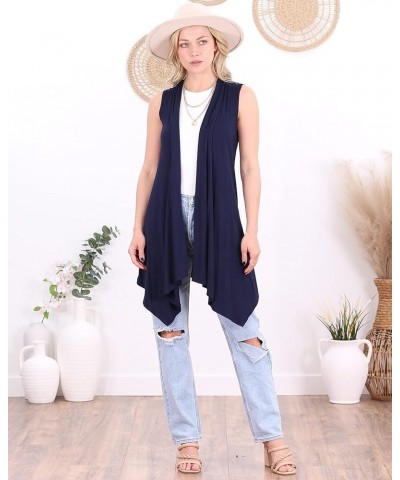 Womens Sleeveless Lightweight Summer Open Front Long Duster Cardigan Vest Plus Size Made in USA Navy $15.38 Sweaters