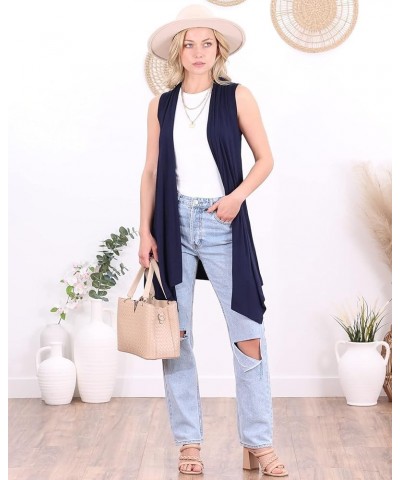 Womens Sleeveless Lightweight Summer Open Front Long Duster Cardigan Vest Plus Size Made in USA Navy $15.38 Sweaters