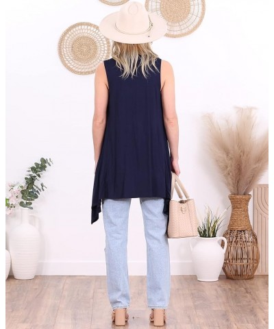 Womens Sleeveless Lightweight Summer Open Front Long Duster Cardigan Vest Plus Size Made in USA Navy $15.38 Sweaters