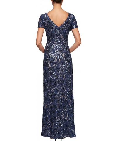 Women's Long Rosette Lace Cap Sleeve Gown Navy/Nude Lace $72.48 Dresses