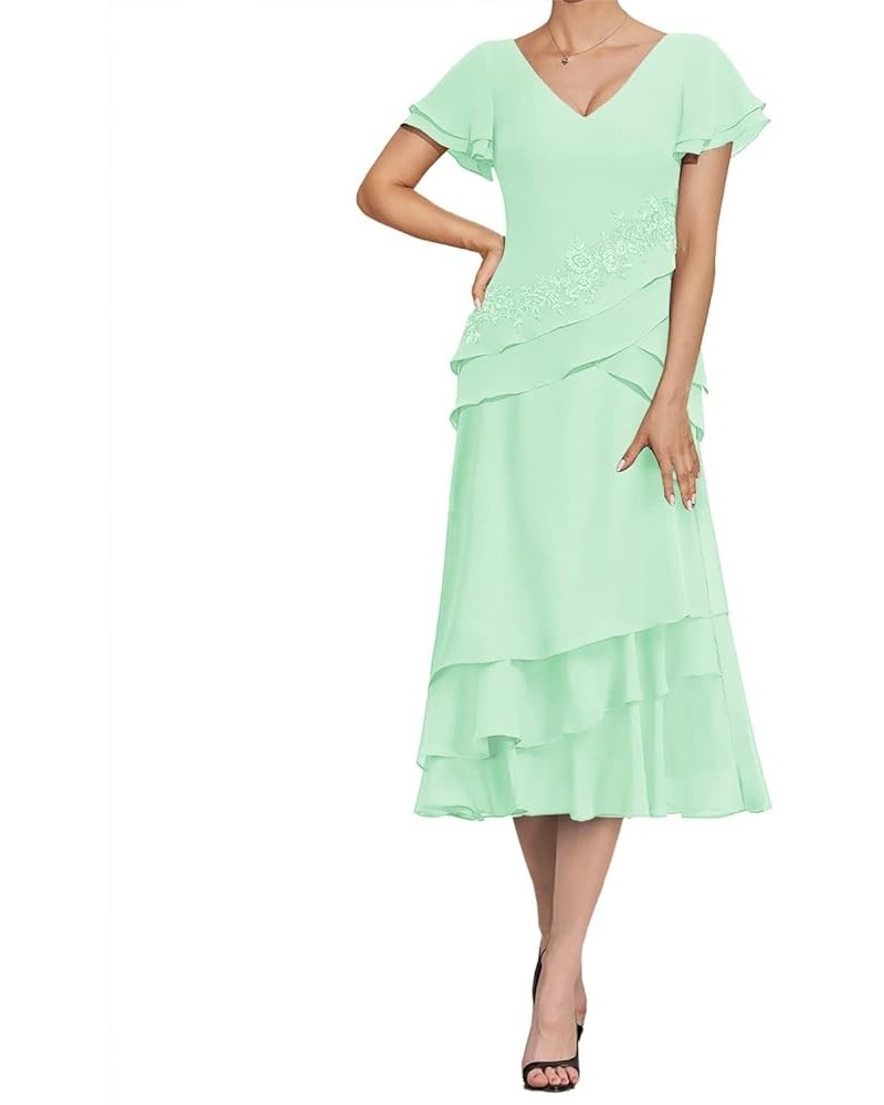 Mother of The Bride Dresses Chiffon Formal Evening Gowns Lace Appliques Wedding Guest Dresses for Women Ruffles Mint Green $3...