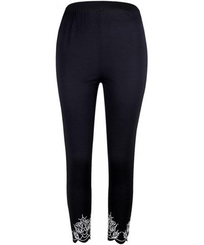 Womens Leggings Solid Basic Lace Cuff High Waist Stretch Long Yoga Pants Black $9.88 Leggings