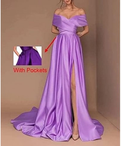 Women's Off Shoulder High Slit Prom Dresses Long Sexy Spaghetti Satin Prom Party Gowns Yellow $43.68 Dresses