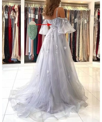 Off The Shoulder Lace Applique Prom Dress for Teens Tulle Long Spaghetti Straps Formal Evening Prom Gown for Women Sage $39.1...