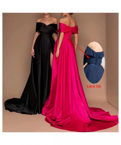 Women's Off Shoulder High Slit Prom Dresses Long Sexy Spaghetti Satin Prom Party Gowns Yellow $43.68 Dresses