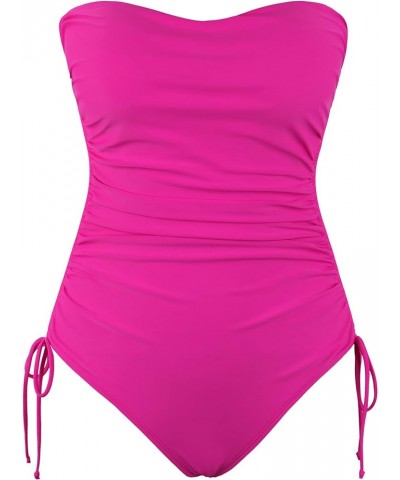 Women Strapless One Piece Swimsuit Tummy Control Bathing Suits Ruched Front Sexy Slimming Swimwear Hot Pink $18.40 Swimsuits