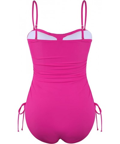 Women Strapless One Piece Swimsuit Tummy Control Bathing Suits Ruched Front Sexy Slimming Swimwear Hot Pink $18.40 Swimsuits