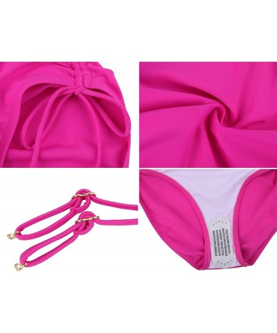 Women Strapless One Piece Swimsuit Tummy Control Bathing Suits Ruched Front Sexy Slimming Swimwear Hot Pink $18.40 Swimsuits