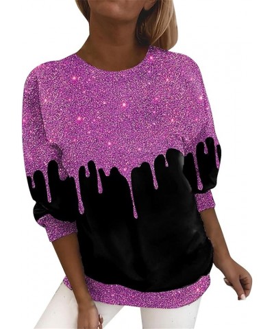 Sparkly Tops for Women Long Sleeve Print Shirt Plus Size Glitter Party Night Sequin Elegant Holiday Dressy Blouses E-hot Pink...