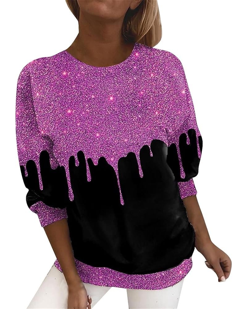 Sparkly Tops for Women Long Sleeve Print Shirt Plus Size Glitter Party Night Sequin Elegant Holiday Dressy Blouses E-hot Pink...