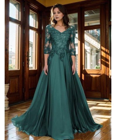 Mother of The Bride Dresses Long Lace Evening Dress V Neck Chiffon Formal Gowns with Sleeves Royal Blue $31.50 Dresses