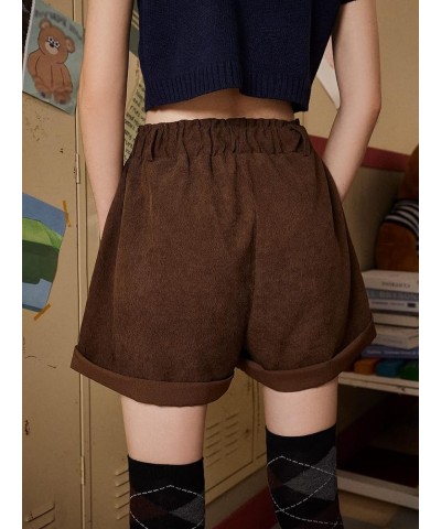 Women's High Waisted Mushroom Embroidery Wide Leg Roll Up Hem Loose Shorts Brown $12.75 Shorts