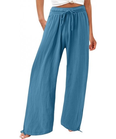 Women's Wide Leg Pants Linen Palazzo Pants Summer Boho High Waist Casual Lounge Pant 2024 Plicated Trousers, S-3XL 3-blue $11...