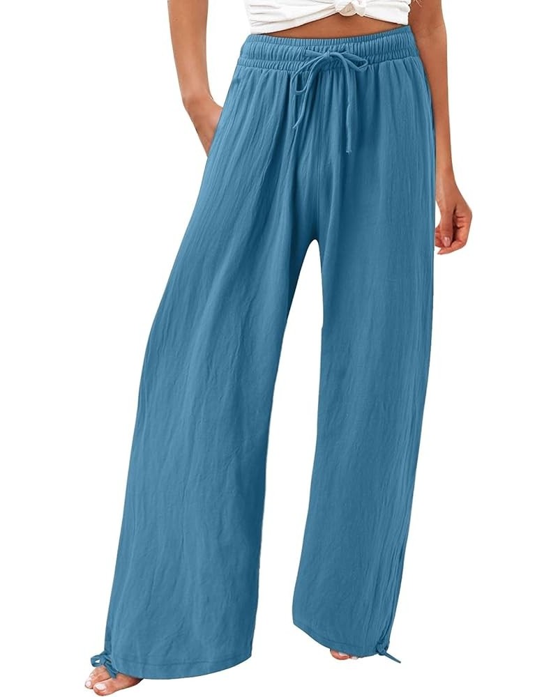 Women's Wide Leg Pants Linen Palazzo Pants Summer Boho High Waist Casual Lounge Pant 2024 Plicated Trousers, S-3XL 3-blue $11...