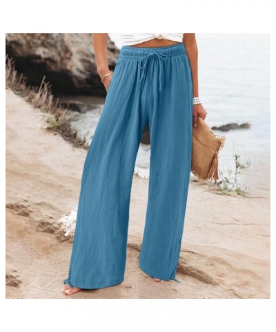 Women's Wide Leg Pants Linen Palazzo Pants Summer Boho High Waist Casual Lounge Pant 2024 Plicated Trousers, S-3XL 3-blue $11...