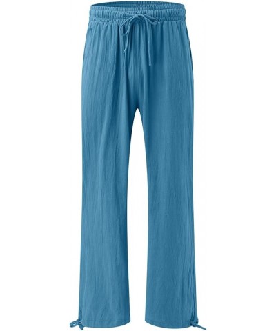 Women's Wide Leg Pants Linen Palazzo Pants Summer Boho High Waist Casual Lounge Pant 2024 Plicated Trousers, S-3XL 3-blue $11...