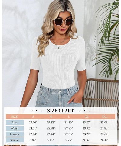 2 Pack Women's Slim Fit T Shirts Ribbed Knit Crewneck Short Sleeve Tees Tops Solid Color Basic Summer Shirts White, Apricot $...