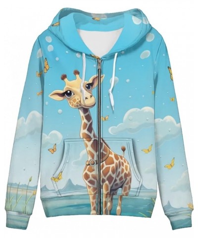 Womens Hoodies Zip Up Hoodie Y2K Women Clothes Sweatshirts Fall Fashion Outfits Giraffe Butterfly $21.65 Hoodies & Sweatshirts