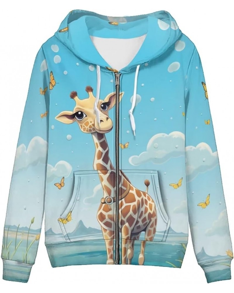 Womens Hoodies Zip Up Hoodie Y2K Women Clothes Sweatshirts Fall Fashion Outfits Giraffe Butterfly $21.65 Hoodies & Sweatshirts