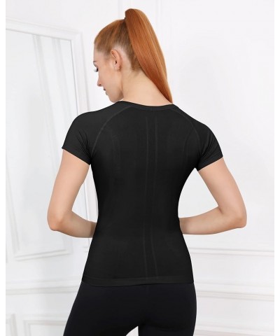 Women Long/Short Sleeve Workout Shirts Yoga Gym Tops Breathable Athletic Running Shirt Slim Fit Black-short $13.43 Activewear