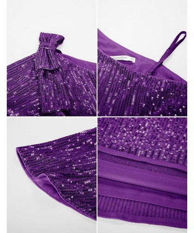 Sparkly Sequin Tops for Women One Shoulder Slimming Sexy Asymmetrical Glitter Tops Sparkle Party Shirts Purple $13.99 Tanks