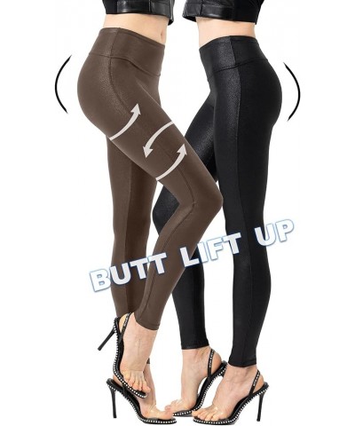 Womens Faux Leather Leggings Stretch High Waisted Pleather Pants Brown $40.87 Leggings