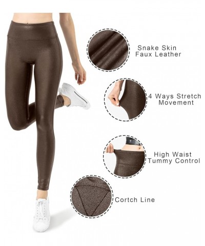 Womens Faux Leather Leggings Stretch High Waisted Pleather Pants Brown $40.87 Leggings