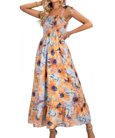 Women's Summer Maxi Dress 2024 Boho Floral Smocked Shirred Beach Sundress 1 Gold Susan $22.54 Dresses