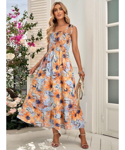 Women's Summer Maxi Dress 2024 Boho Floral Smocked Shirred Beach Sundress 1 Gold Susan $22.54 Dresses