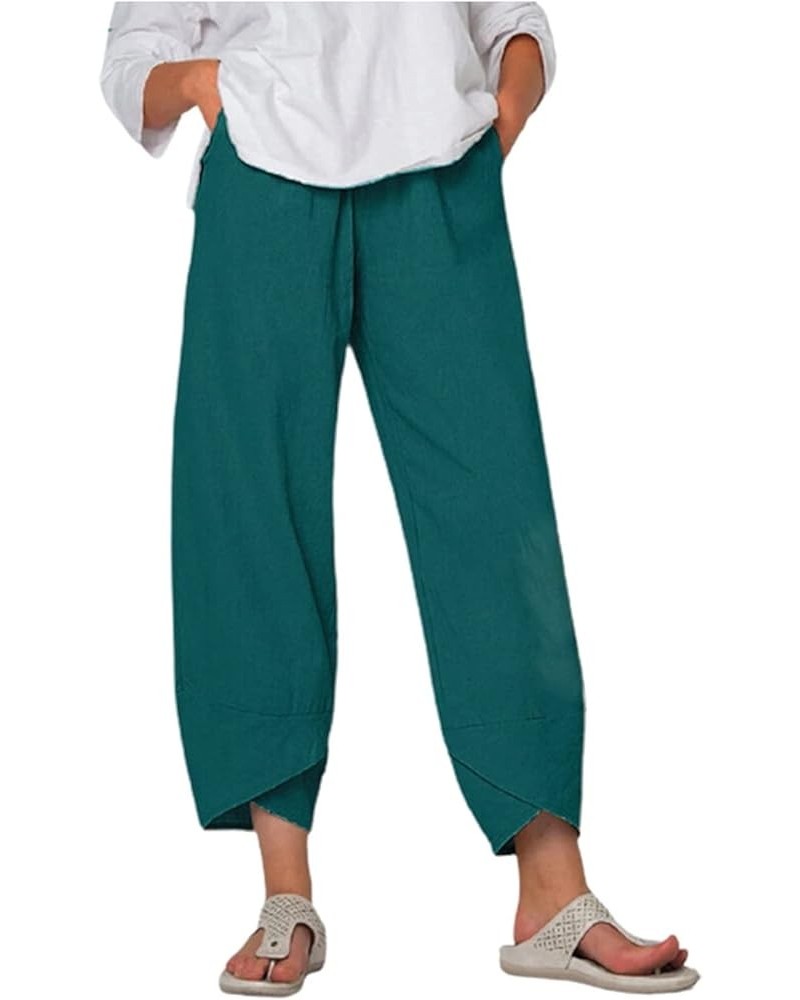 Linen Pants Women Plus Size High Waisted Elastic Trouser Fashion Drawstring Pants Loose Breathable Capris with Pockets A1 - G...