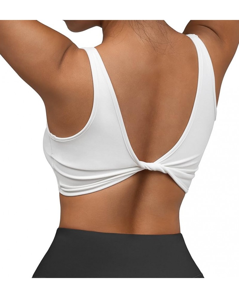 Backless Sports Bra for Women Spaghetti Strap Padded Workout Yoga Bra 7 White $15.94 Lingerie