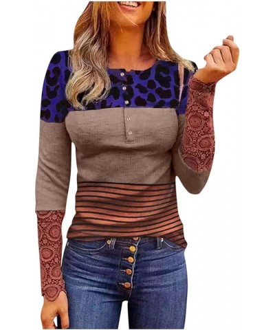 Long Sleeve Sweatshirts for Women V Neck Ribbed Knit Tops Slim Fit Henley Shirts Lace Button Down Blouses G-khaki $11.20 Tops