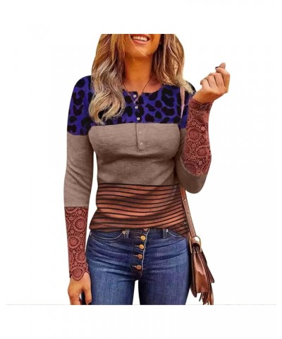 Long Sleeve Sweatshirts for Women V Neck Ribbed Knit Tops Slim Fit Henley Shirts Lace Button Down Blouses G-khaki $11.20 Tops