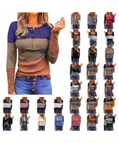 Long Sleeve Sweatshirts for Women V Neck Ribbed Knit Tops Slim Fit Henley Shirts Lace Button Down Blouses G-khaki $11.20 Tops