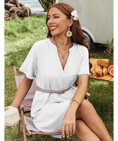 Women's Cover Up Short Sleeve Bathing Suit Cover Ups V Neck Beach Coverup Dress with Pockets White $14.70 Swimsuits