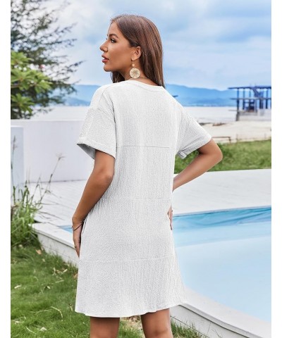 Women's Cover Up Short Sleeve Bathing Suit Cover Ups V Neck Beach Coverup Dress with Pockets White $14.70 Swimsuits