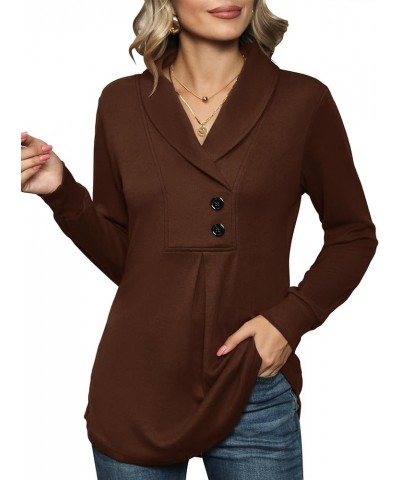 Women's Long Sleeve Shawl Collar Button Tunic Tops Casual Swing Pullover Sweatshirt Coffee $15.83 Tops