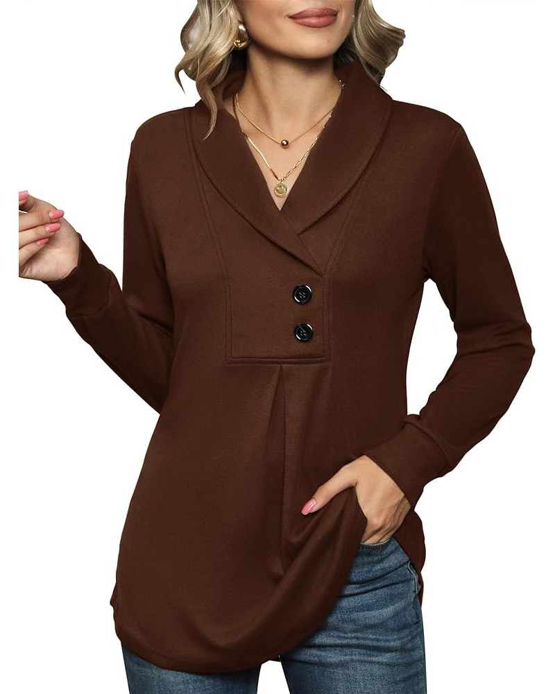 Women's Long Sleeve Shawl Collar Button Tunic Tops Casual Swing Pullover Sweatshirt Coffee $15.83 Tops