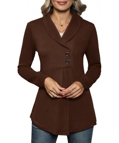 Women's Long Sleeve Shawl Collar Button Tunic Tops Casual Swing Pullover Sweatshirt Coffee $15.83 Tops