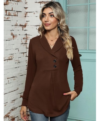 Women's Long Sleeve Shawl Collar Button Tunic Tops Casual Swing Pullover Sweatshirt Coffee $15.83 Tops