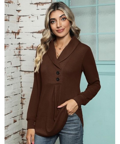 Women's Long Sleeve Shawl Collar Button Tunic Tops Casual Swing Pullover Sweatshirt Coffee $15.83 Tops