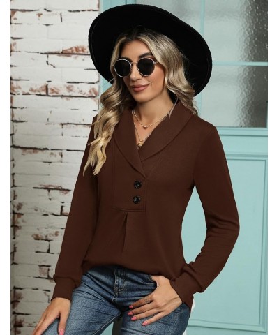 Women's Long Sleeve Shawl Collar Button Tunic Tops Casual Swing Pullover Sweatshirt Coffee $15.83 Tops