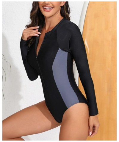 Womens Athletic Training Swimsuit Long Sleeve Rashguard 11 Black $19.71 Swimsuits