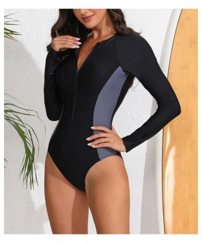 Womens Athletic Training Swimsuit Long Sleeve Rashguard 11 Black $19.71 Swimsuits