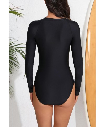 Womens Athletic Training Swimsuit Long Sleeve Rashguard 11 Black $19.71 Swimsuits