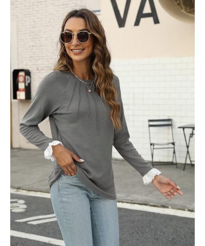 Womens Crewneck Lace Patchwork Long Sleeves Shirts Fall Fashion Blouses Sexy Casual Tunic Lady Tops 1 Grey $13.99 Tops