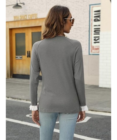 Womens Crewneck Lace Patchwork Long Sleeves Shirts Fall Fashion Blouses Sexy Casual Tunic Lady Tops 1 Grey $13.99 Tops