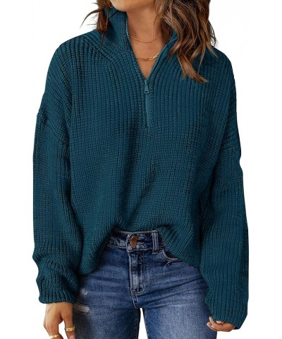 Women's 2024 Long Sleeve Chunky Knit Sweaters 1/4 Zip Polo V Neck Casual Pullover Tops Darkteal $22.94 Sweaters