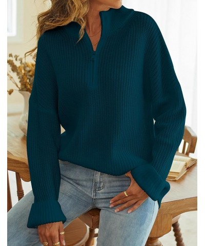 Women's 2024 Long Sleeve Chunky Knit Sweaters 1/4 Zip Polo V Neck Casual Pullover Tops Darkteal $22.94 Sweaters