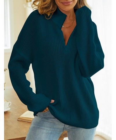 Women's 2024 Long Sleeve Chunky Knit Sweaters 1/4 Zip Polo V Neck Casual Pullover Tops Darkteal $22.94 Sweaters